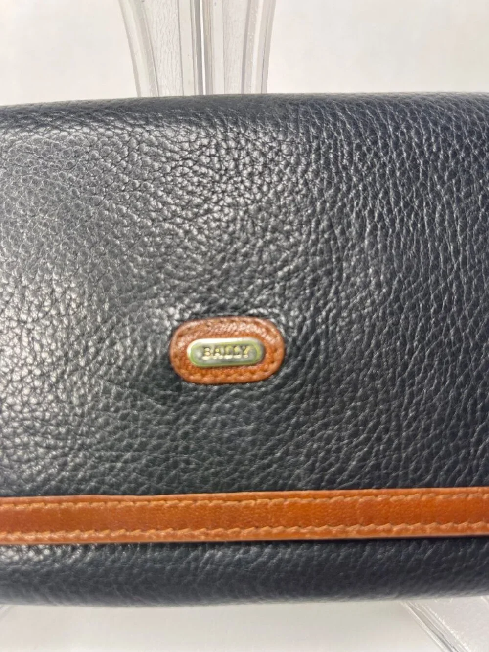 Bally Black & Brown Women's Leather Wallet Tri-Fold Snap Closure Pebbled 7.5X4